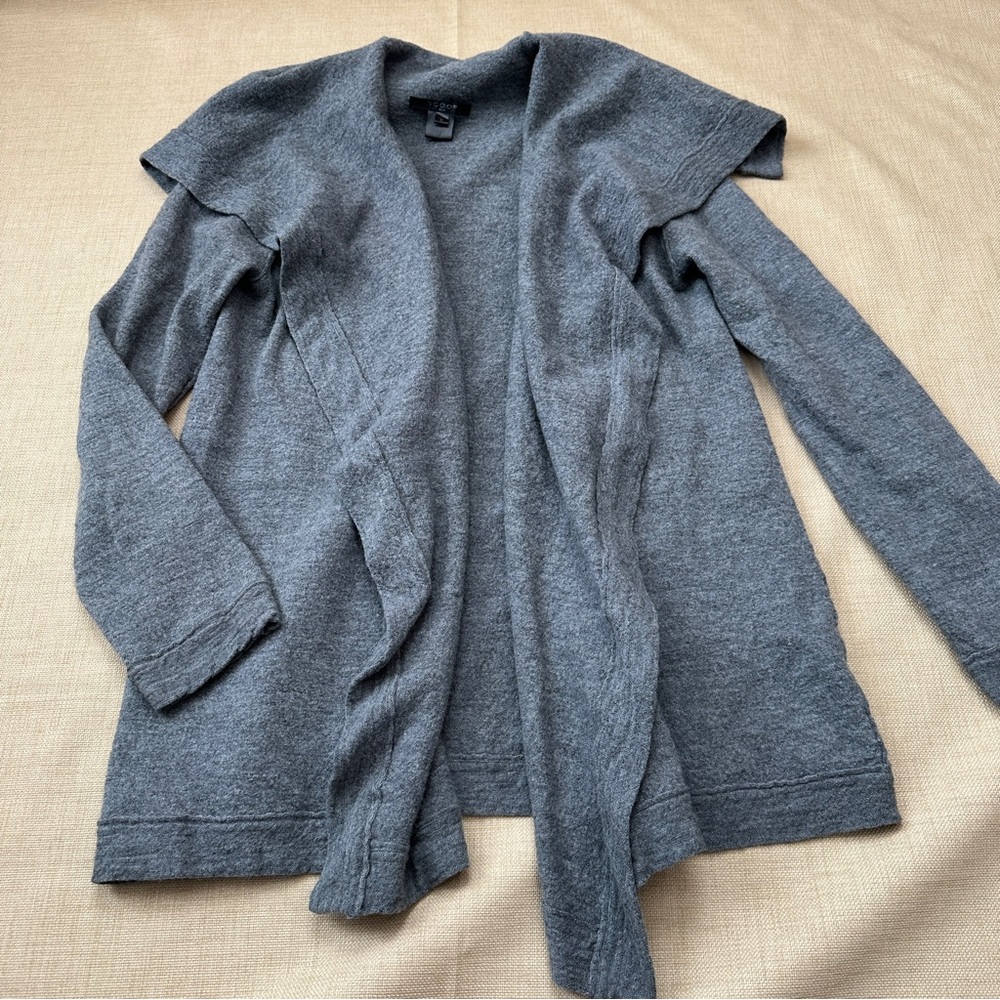 Scoop NYC 100% Wool Gray Waterfall Oversized Collar Cardigan